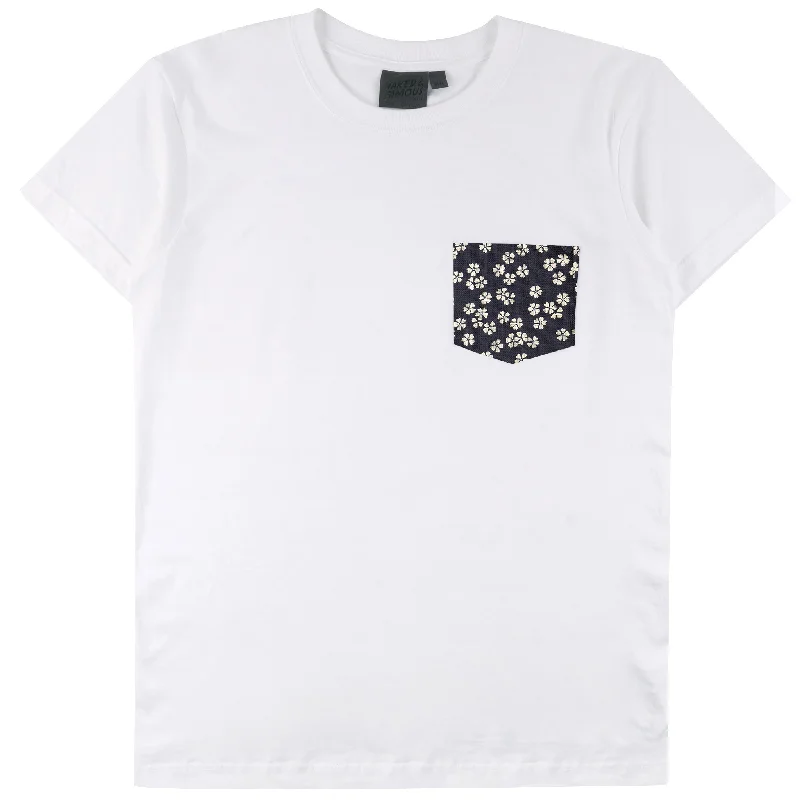 Urban Gear Trendy Layers Pocket Tee - White - Kimono Flowers