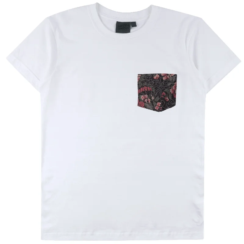 Simple Apparel Bold Shirts Pocket Tee - White + Muted Flowers Organic