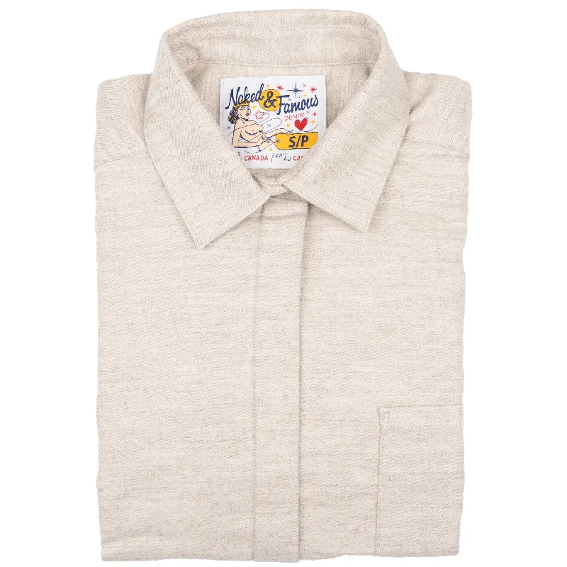 Casual Knitwear Casual Shorts Roomy Shirt - Yak Fiber Brushed Flannel - Whisper Grey