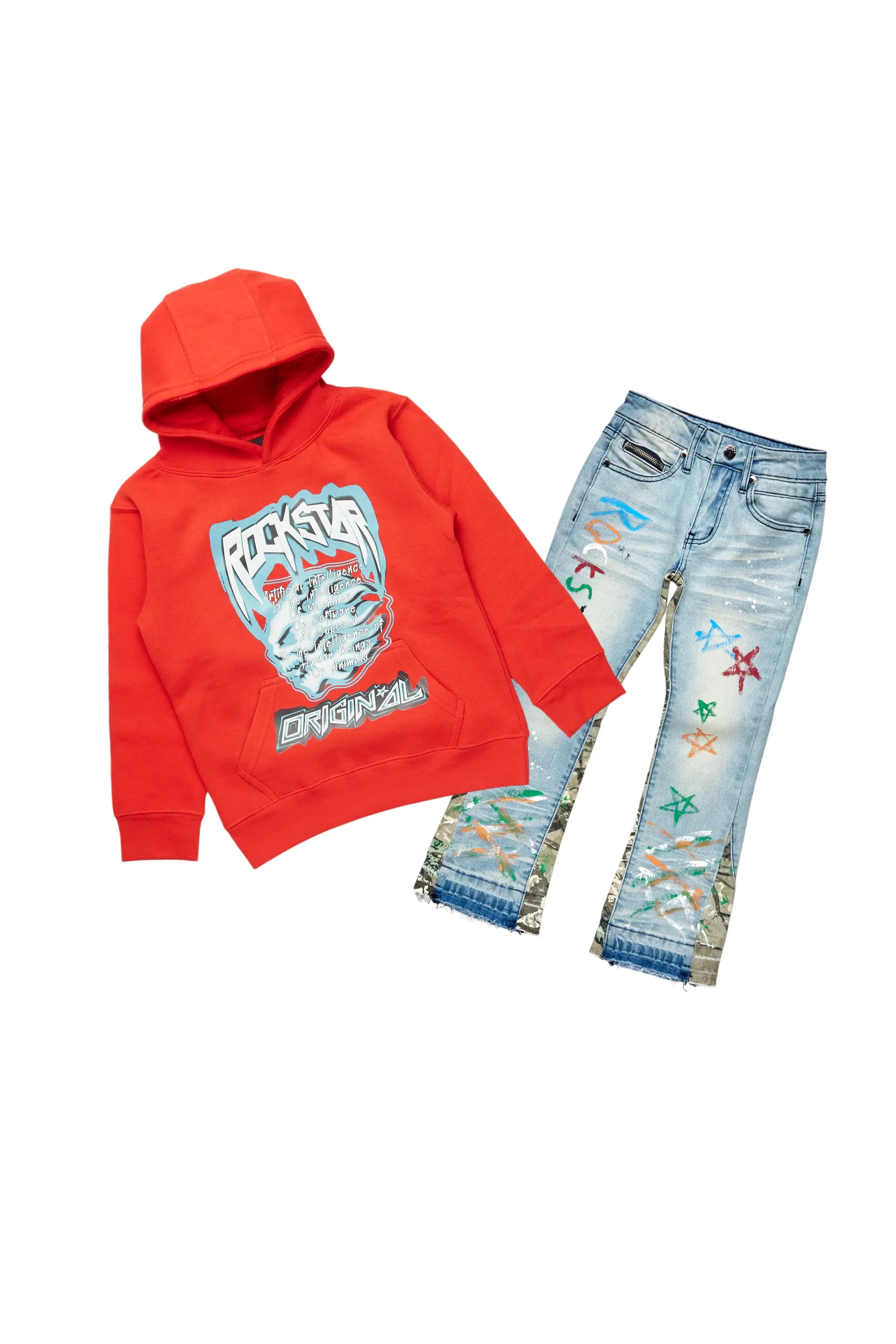 Boys Rainer Red Hoodie/Stacked Flare Jean Set