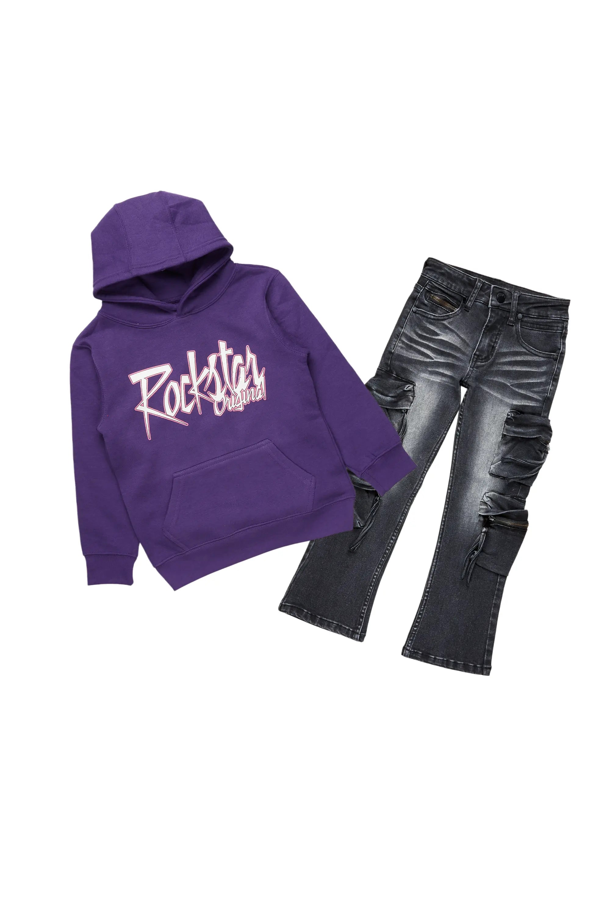 Boys Magan Purple Hoodie/Stacked Flare Jean Set