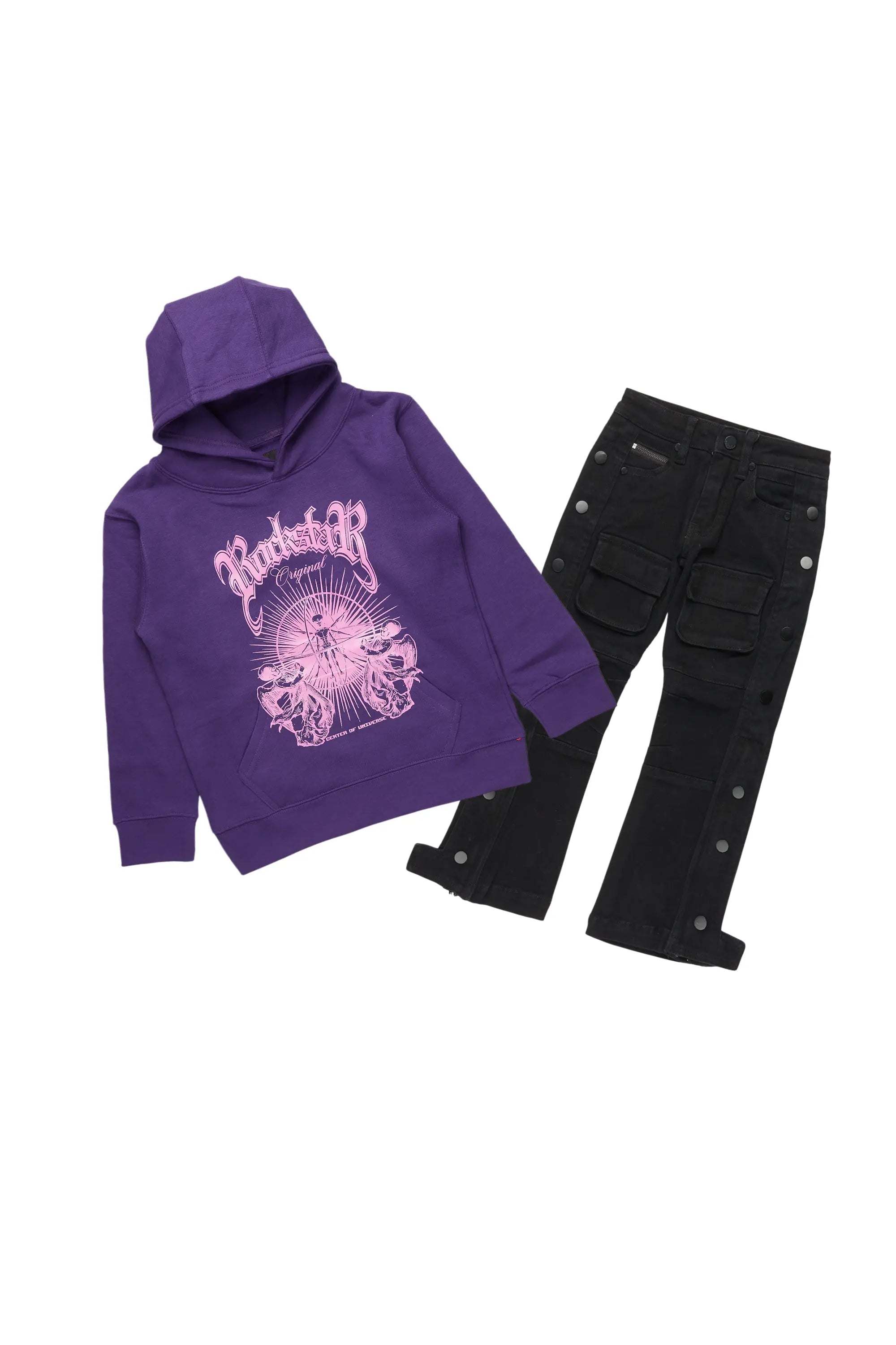 Boys Magar Purple Hoodie/Baggy Fit Jean Set