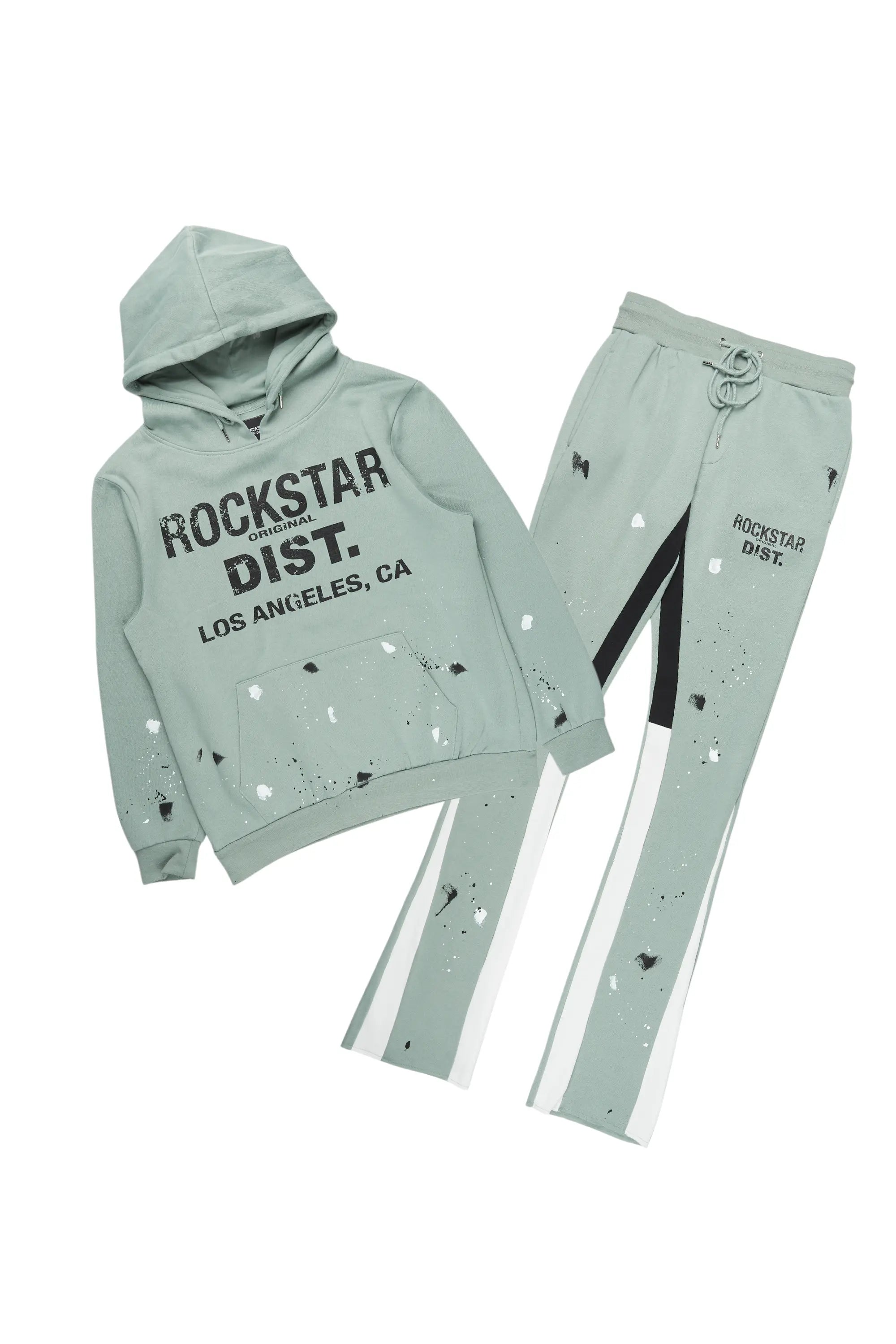 Scottie Sage Paint Splatter Hoodie/Stacked Flare Track Set