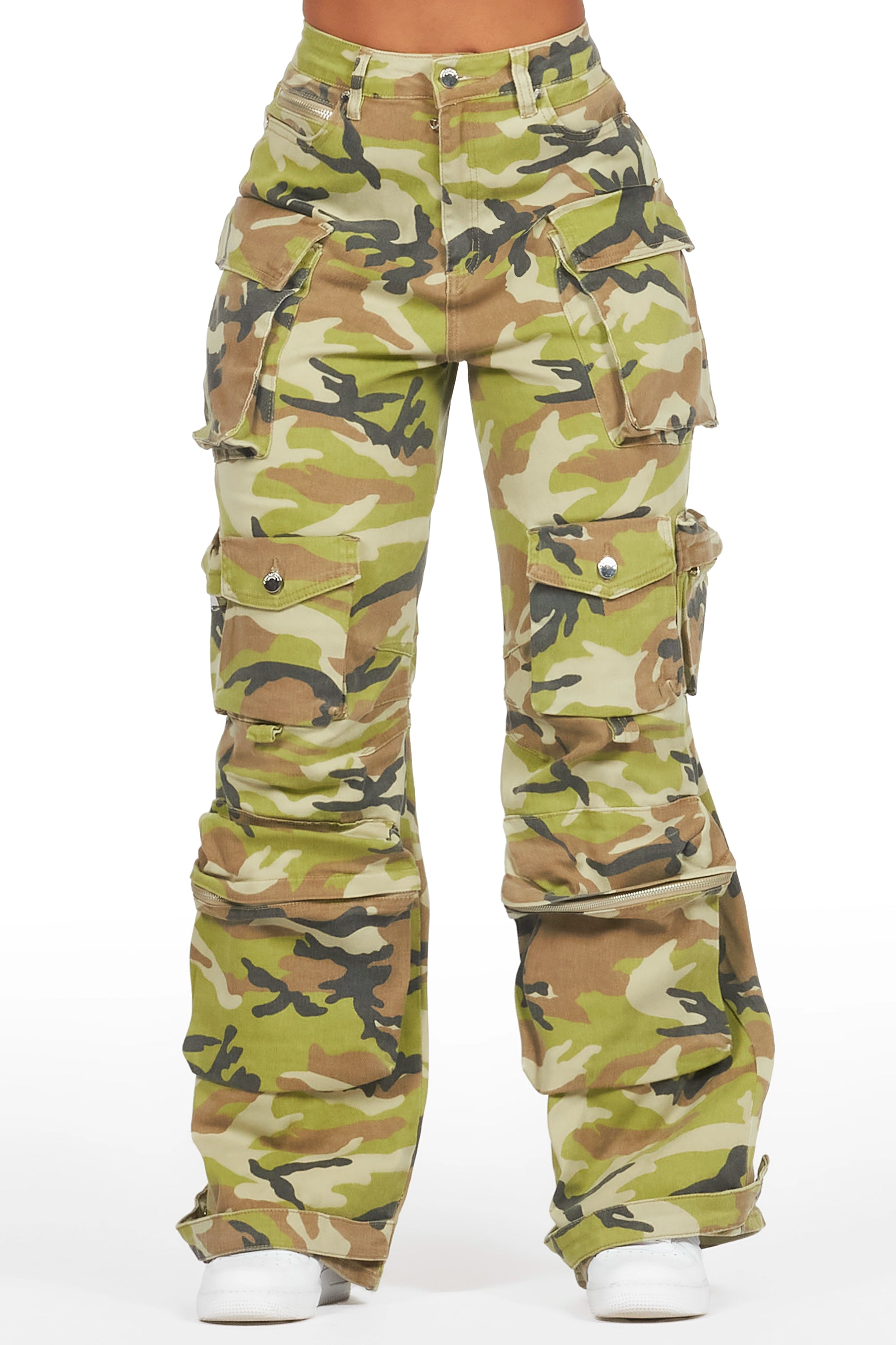 Nakia Green Camo Cargo Wide Leg Jean