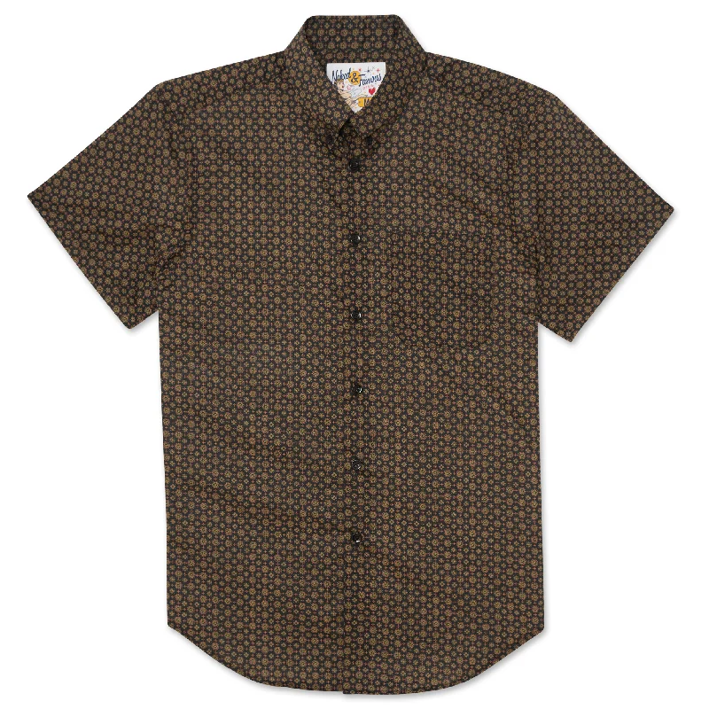 Smart Looks Functional Pants Short Sleeve Easy Shirt - Medallions Print - Black