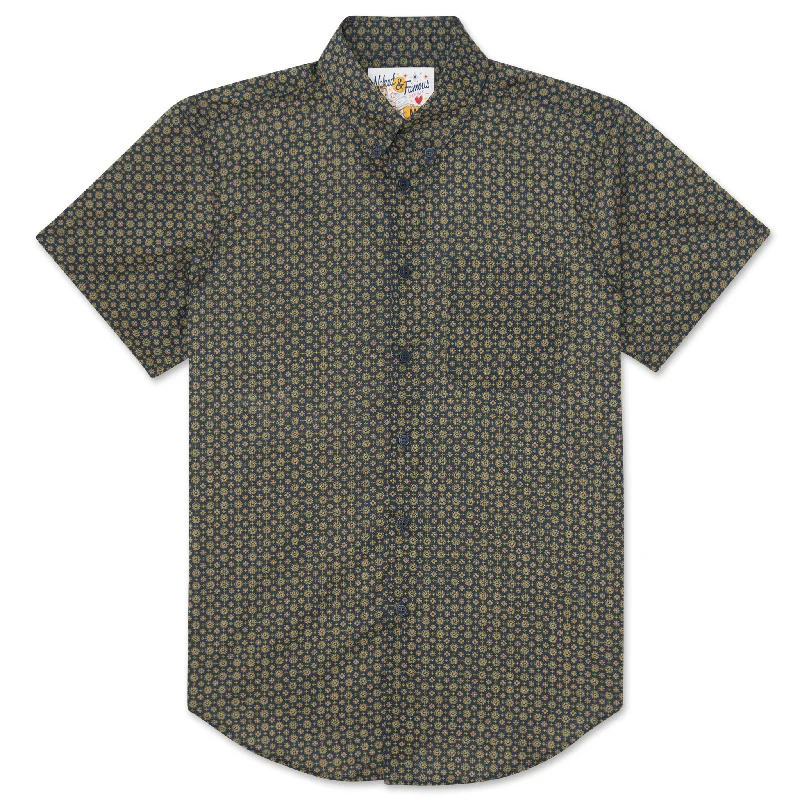 Lightweight Apparel Modern Footwear Short Sleeve Easy Shirt - Medallions Print - Navy
