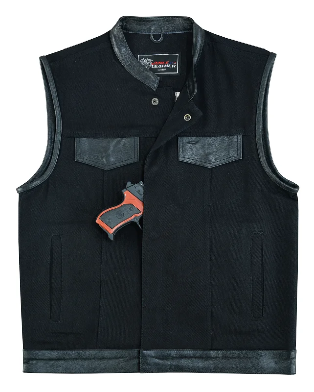 VB914L Denim Black Club Vest with Leather trims