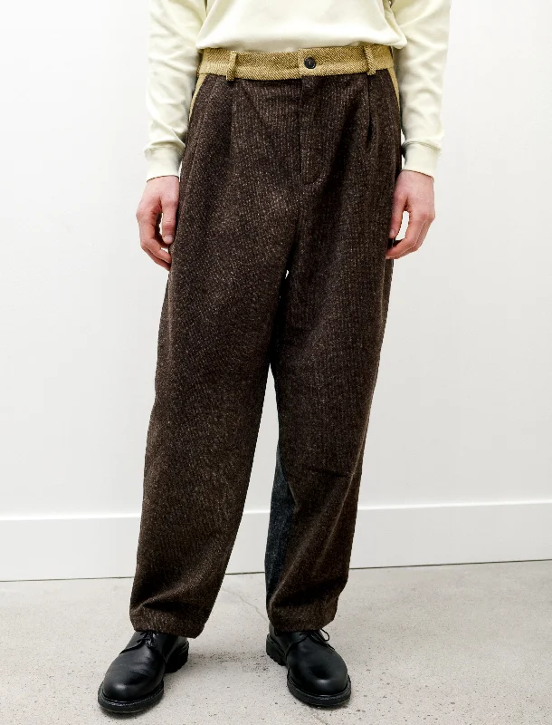 Mixed Wool Pants Yellow Brown Grey