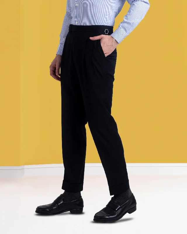 Stylish Layers Pleated Black Washable Wool Pant