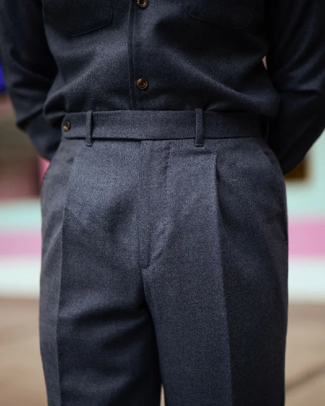 Urban Style Pleated Dugdale Navy Blue Wool Flannel High Rise Dress Pant