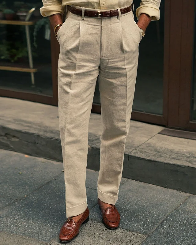 Smart Tops Pleated Linen Vintage Cream Birdseye Pant
